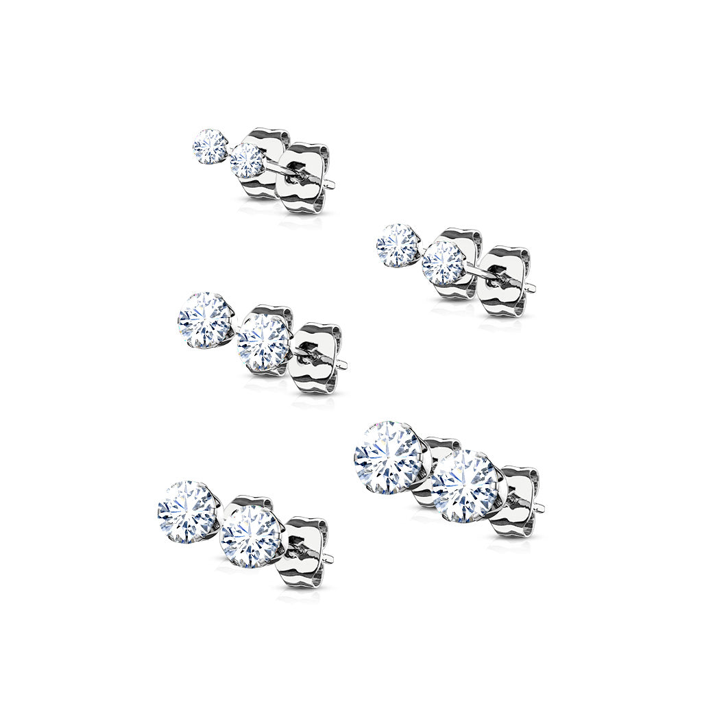 5 PAIR CZ Gem Stud Earrings 316L Stainless Steel retail / display peggable card