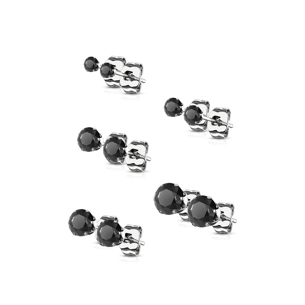 5 PAIR CZ Gem Stud Earrings 316L Stainless Steel retail / display peggable card