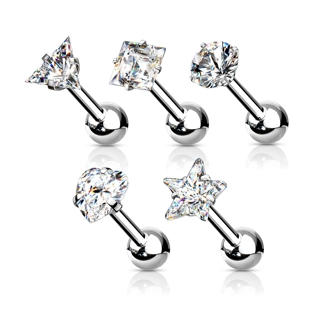5pc CZ Gem Shapes Tragus Rings Value Pack Cartilage Barbells Helix 16g Piercing