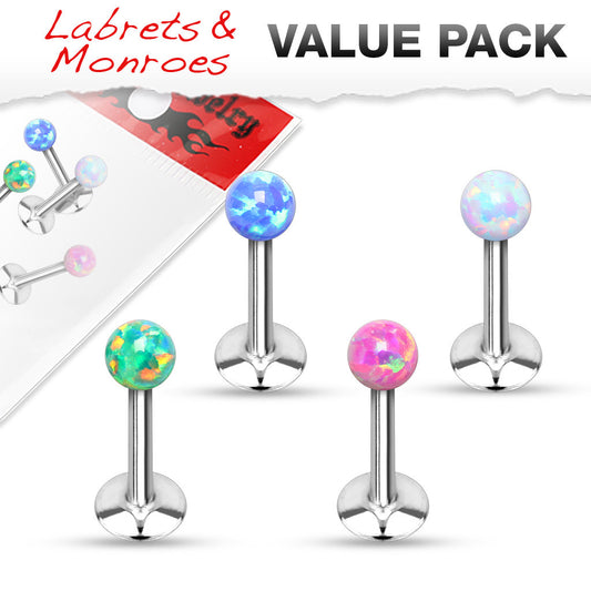 4pcs Synthetic Opal Ball Internally Threaded Labrets