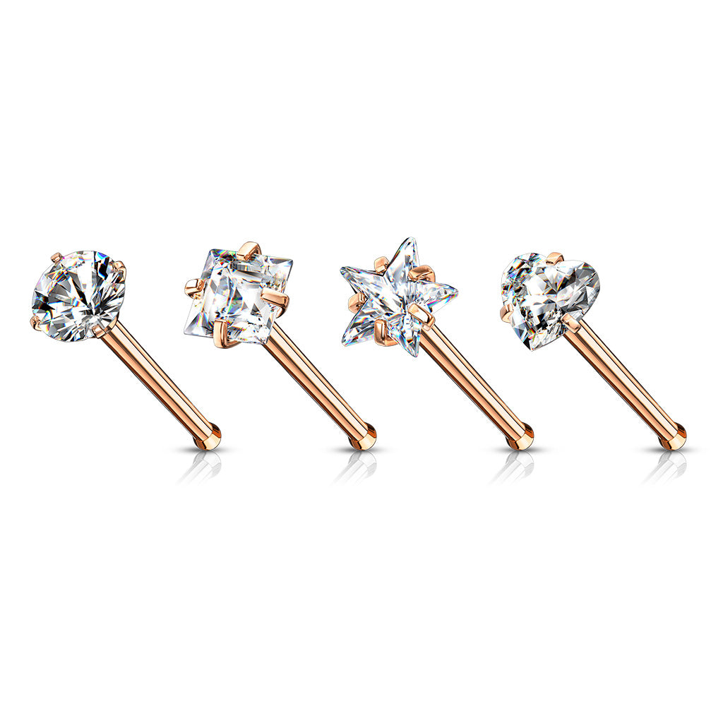 4pc Value Pack Prong Set Shaped Gem Steel Nose Studs Bones Rings