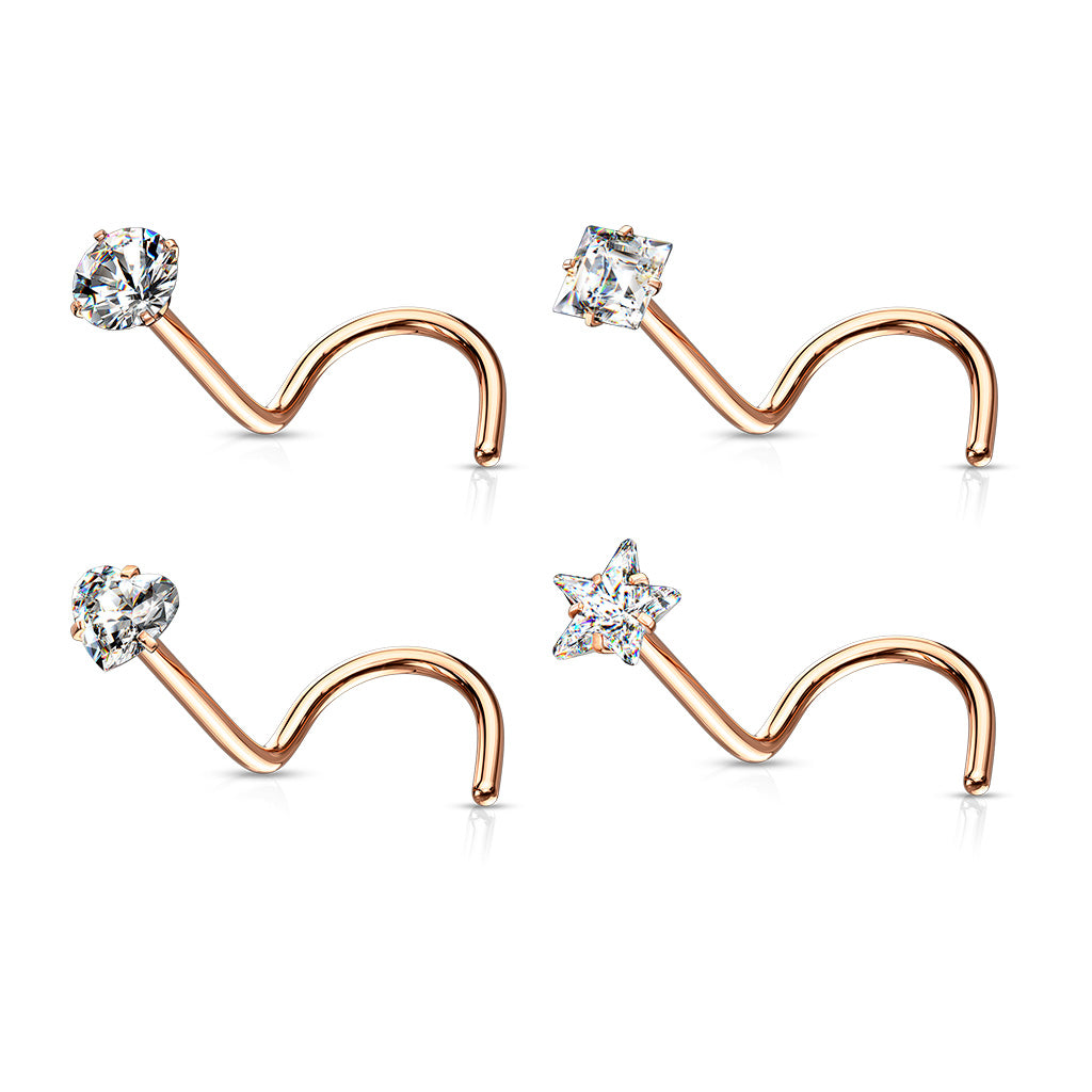 4pc Value Pack Prong Set Shaped Gem Steel Nose Screw Rings - choose 18g or 20g