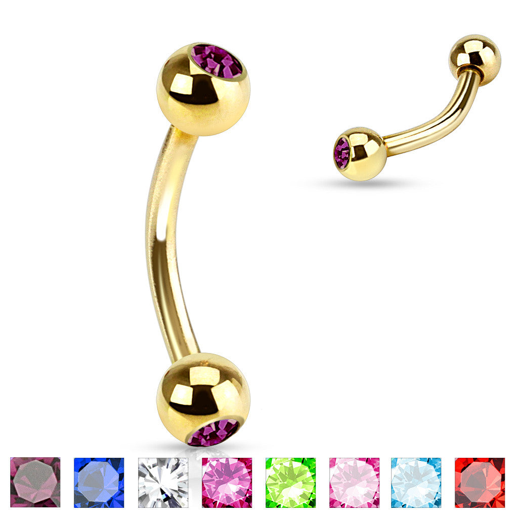 8pcs Gold Plated Gem 16g Eyebrow Rings