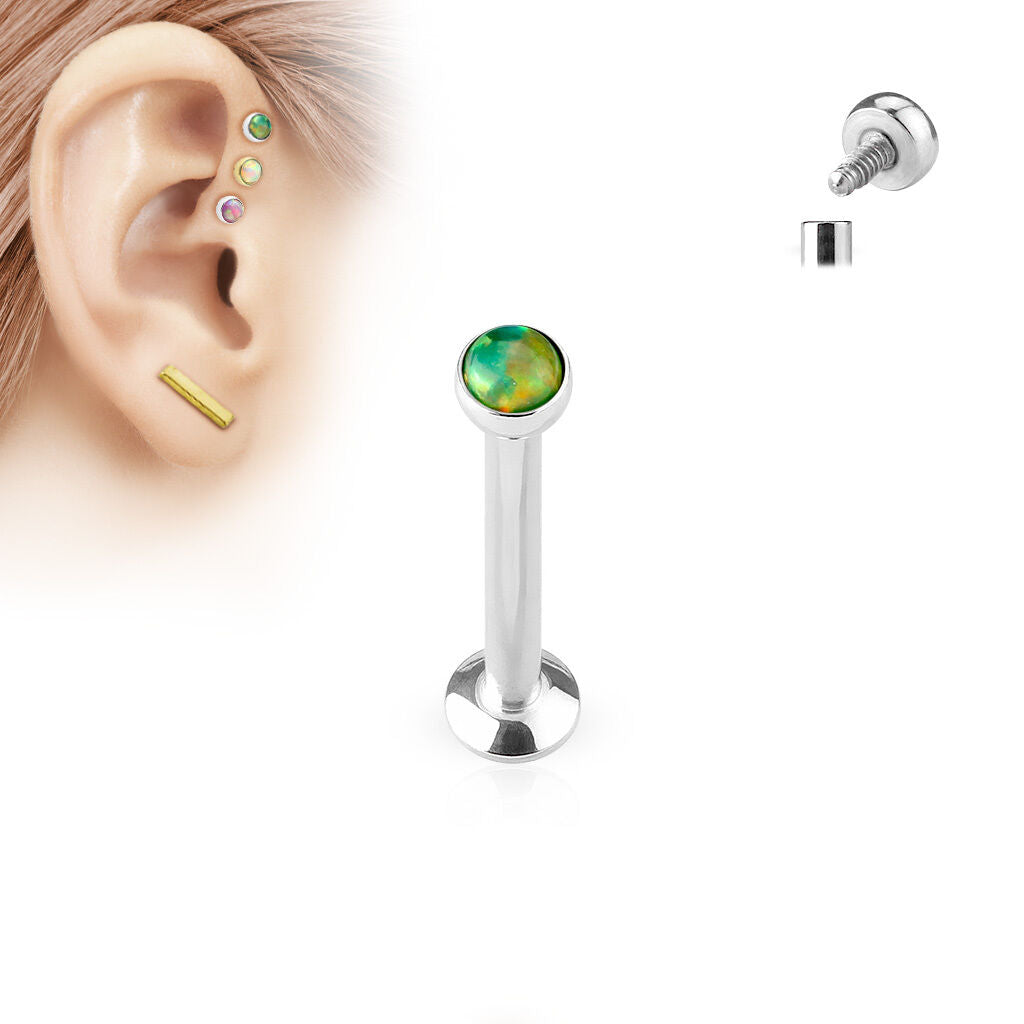 1pc Opal Set Surgical Steel Internally Threaded Labret