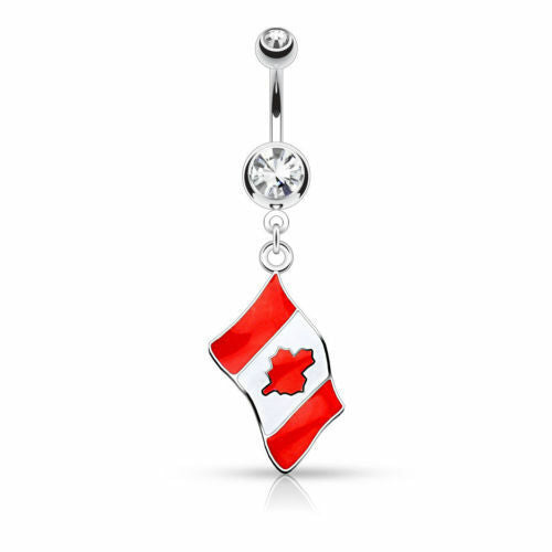 Flag Belly Ring 316L Surgical Steel Pierced Navel Naval Patriotic Country CZ Gem