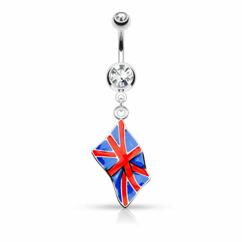 Flag Belly Ring 316L Surgical Steel Pierced Navel Naval Patriotic Country CZ Gem