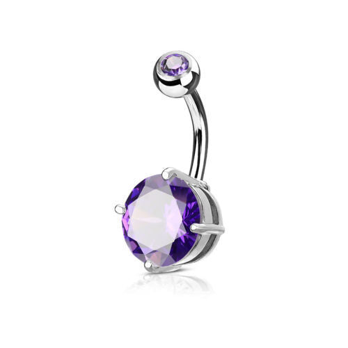 1pc Double Gemmed Round CZ Gem Prong Set Solitaire Belly Ring Navel Naval