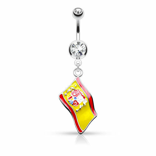 Flag Belly Ring 316L Surgical Steel Pierced Navel Naval Patriotic Country CZ Gem