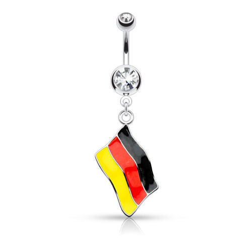 Flag Belly Ring 316L Surgical Steel Pierced Navel Naval Patriotic Country CZ Gem