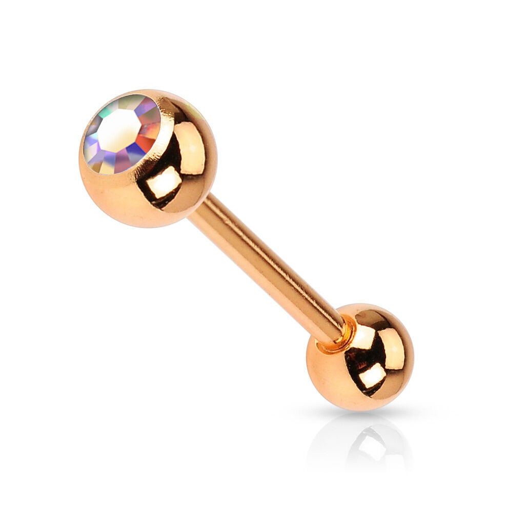 1pc Gem Ball Rose Gold Ion Plated 316L Surgical Steel Tongue Ring Tounge Barbell