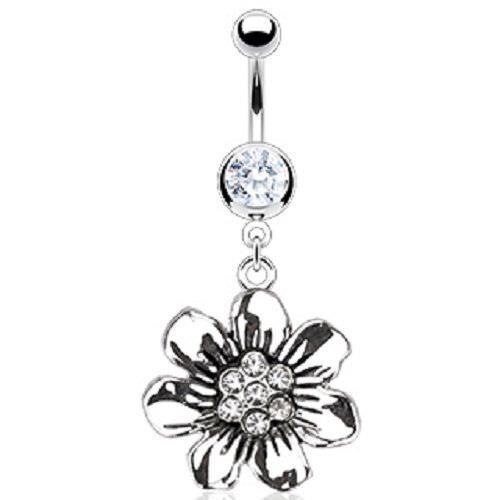 1pc Vintage Dangle Cast Belly Ring Pierced Navel Heart, Flower, Butterfly, Star