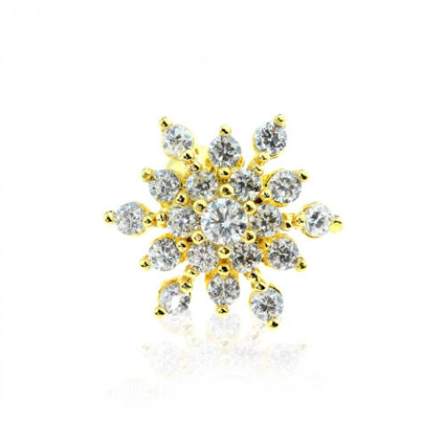 1pc Gem Paved Snowflake Surgical Steel Tragus Cartilage Barbell Ring 16g 1/4"