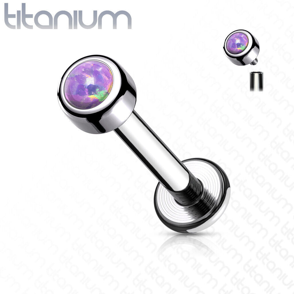 1pc Bezel Set Opal 16g 8mm Titanium Labret Monroe Stud Lip Ring