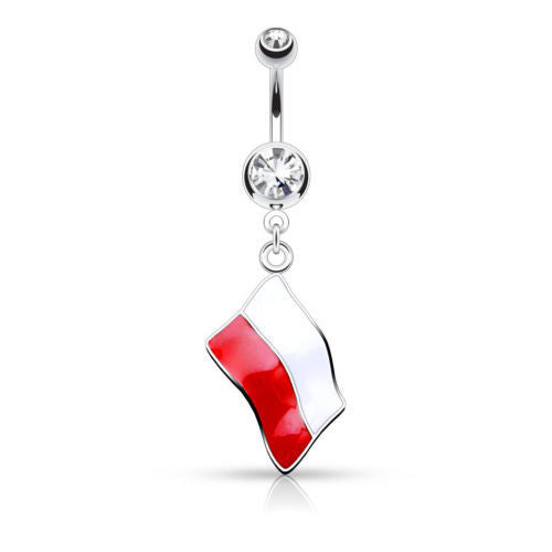 Flag Belly Ring 316L Surgical Steel Pierced Navel Naval Patriotic Country CZ Gem