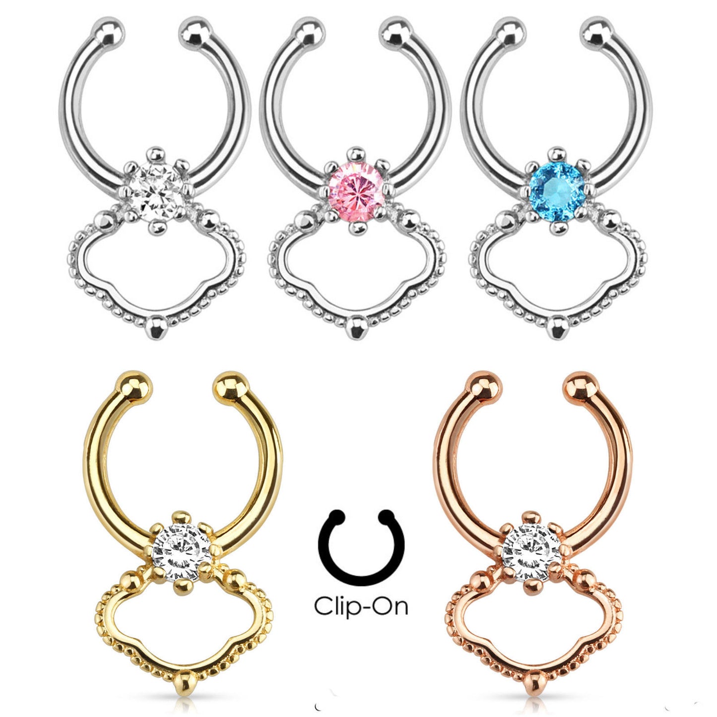 1pc Non-Piercing Single CZ Gem Septum Hanger