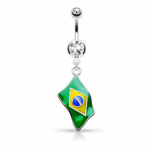 Flag Belly Ring 316L Surgical Steel Pierced Navel Naval Patriotic Country CZ Gem