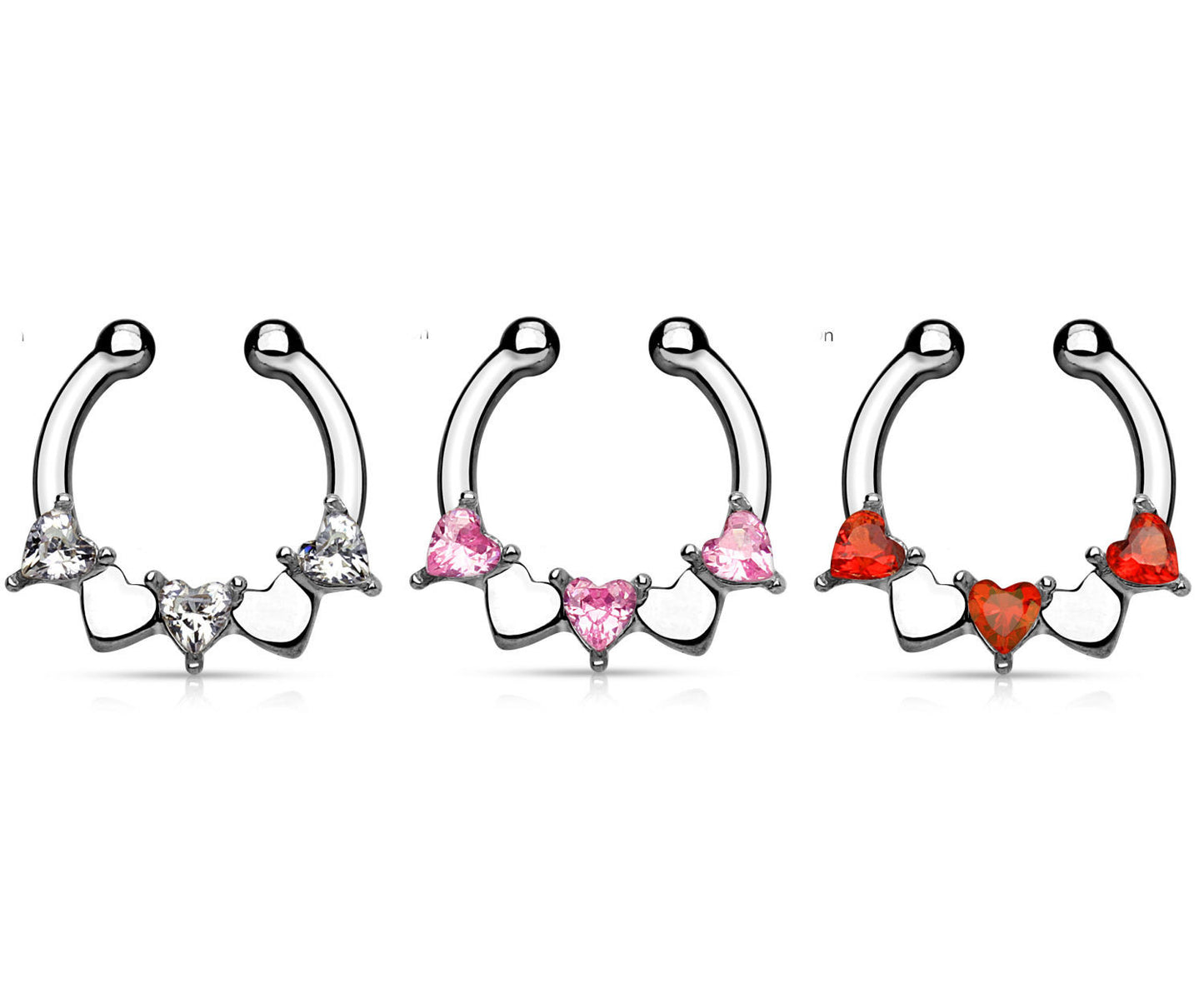 1pc Non-Piercing Half Circle Septum Hanger Heart CZ Gems
