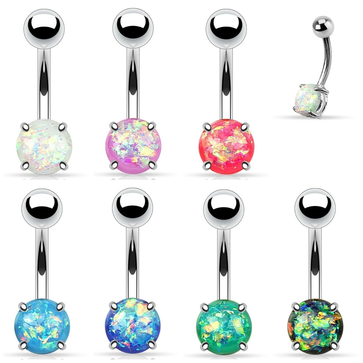 1pc Solitaire Opal Glitter Gem Belly Ring