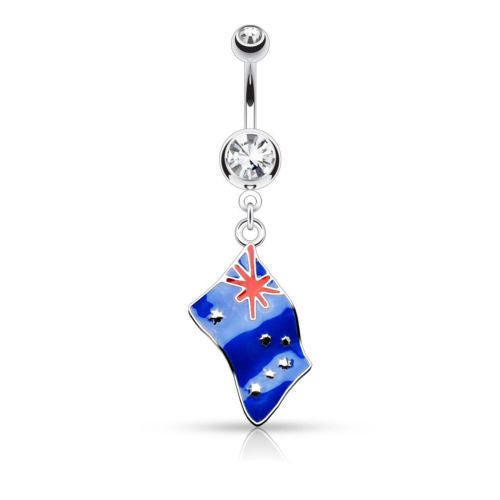 Flag Belly Ring 316L Surgical Steel Pierced Navel Naval Patriotic Country CZ Gem