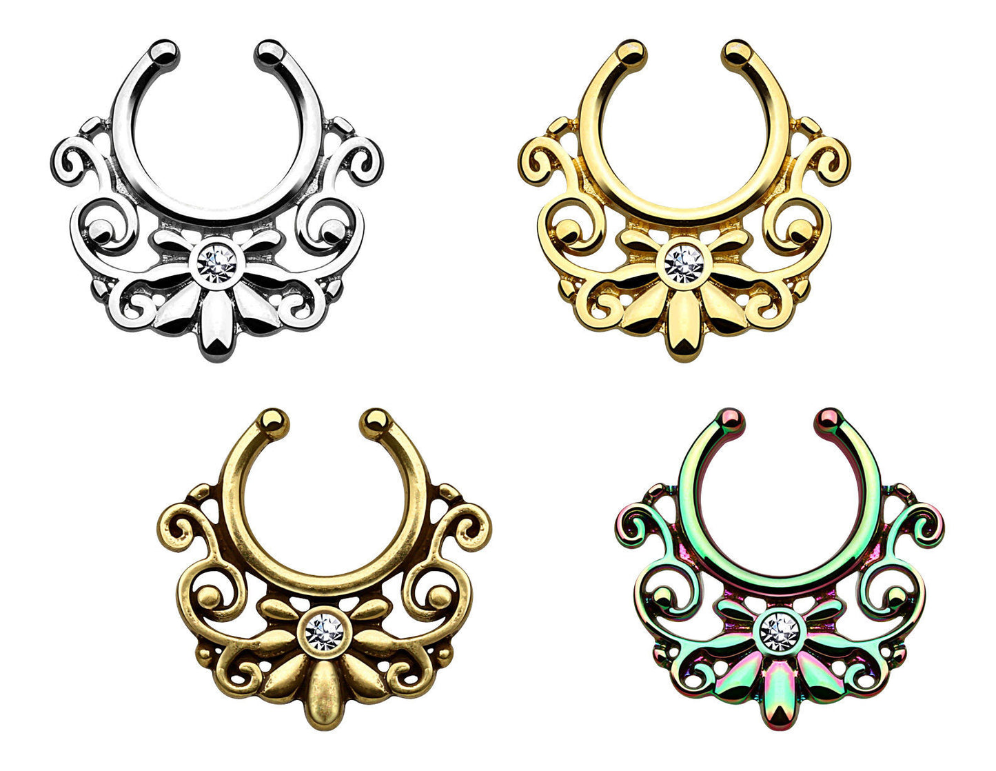 1pc 100% SURGICAL STEEL Non-Piercing Tribal Flower Septum Hanger