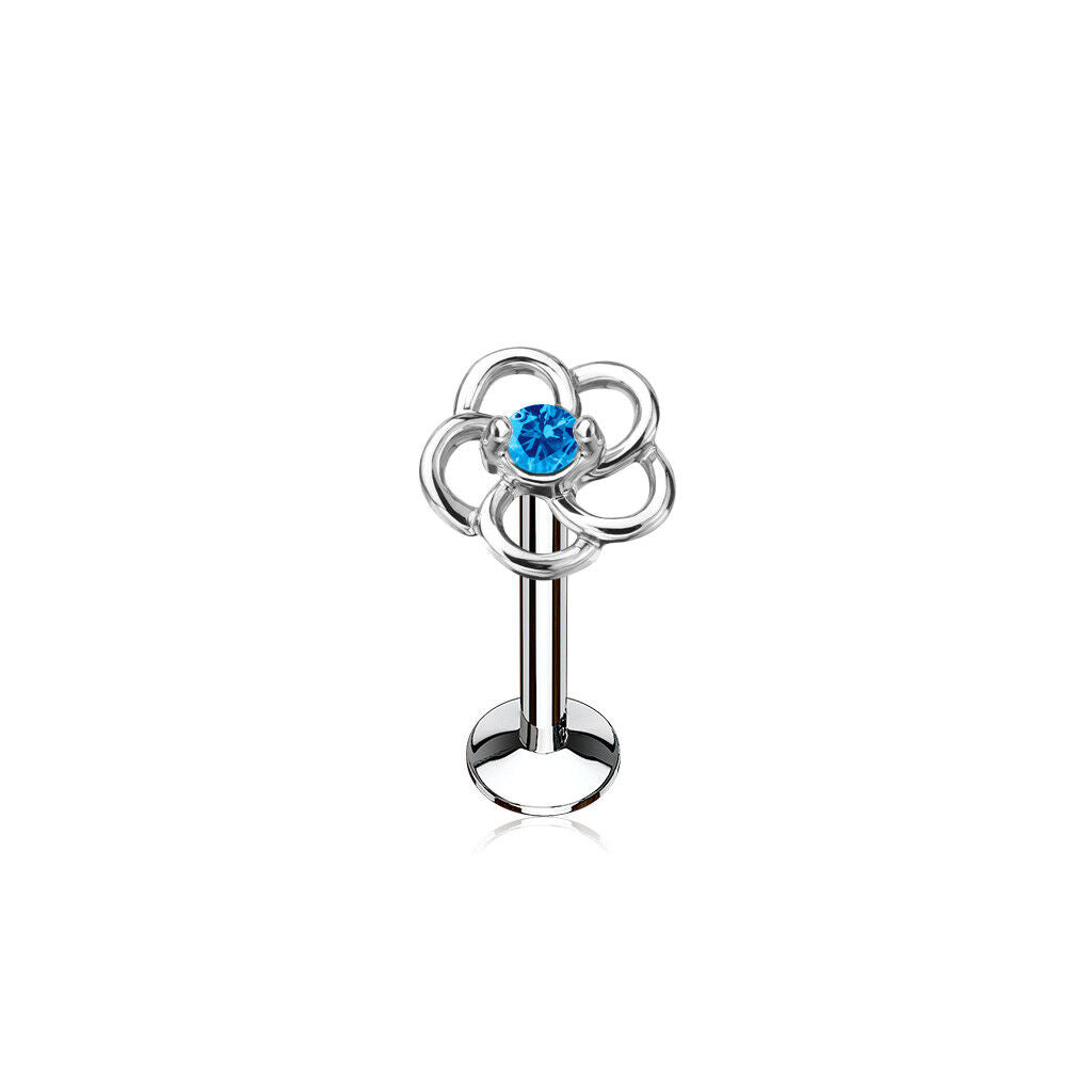 1pc CZ Centered Flower 16g Internally Threaded 1/4" or 5/16" Steel Labret Monroe