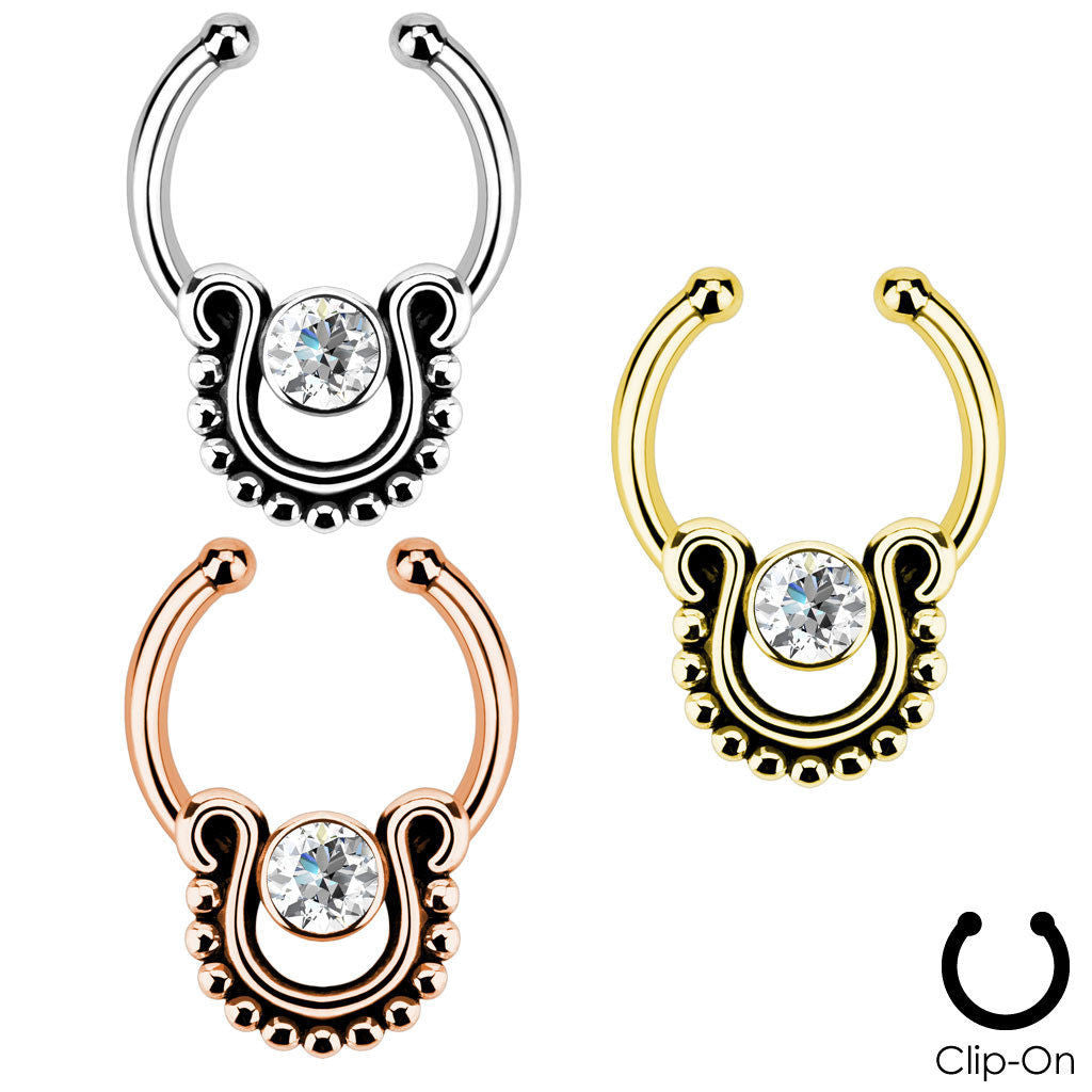 1pc Non-Piercing Beaded Trim w/Gem Septum Hanger