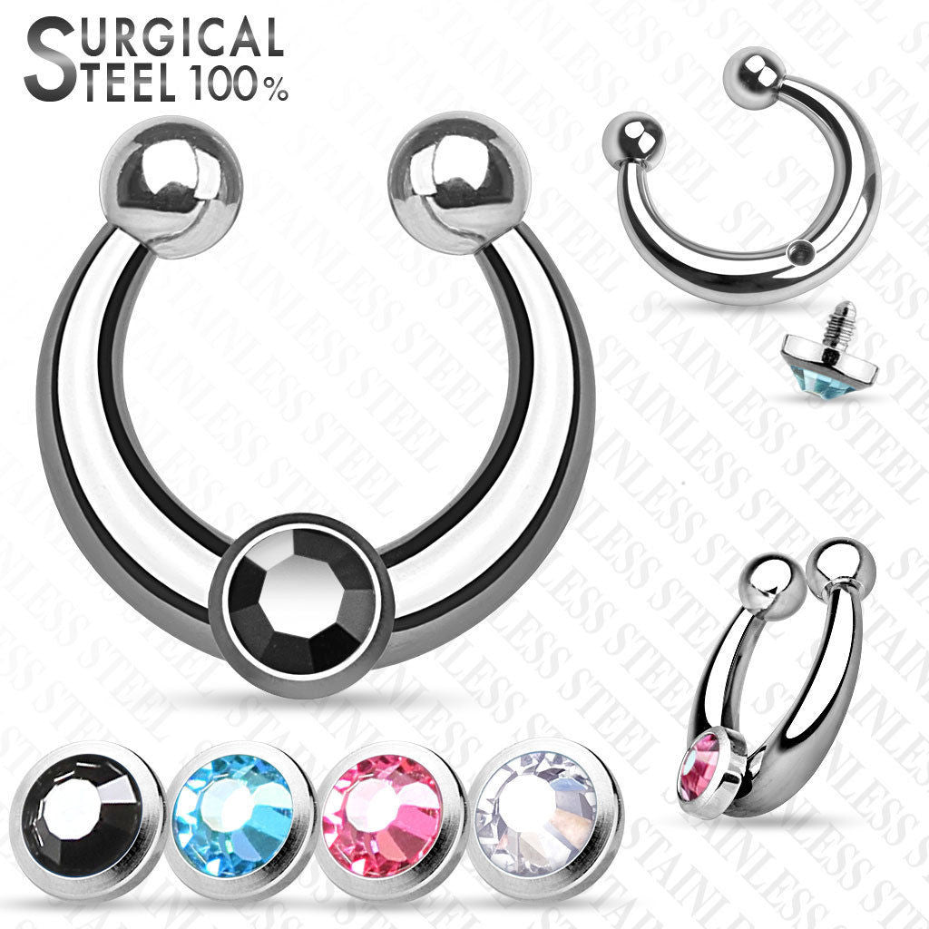 1pc Non-Piercing 4 Gem Interchangable Septum Hanger