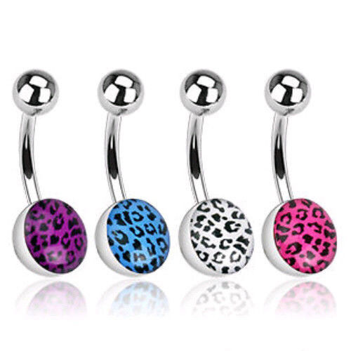 1pc Leopard Skin Print Epoxy Belly Ring Navel Naval - White, Blue, Purple