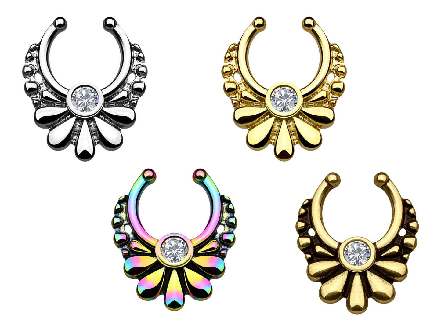 1pc 100% SURGICAL STEEL Non-Piercing Septum Hanger Flower w/ Gem