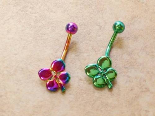1pc Clover Shamrock Titanium Belly Ring Navel Naval Irish Green, Rainbow