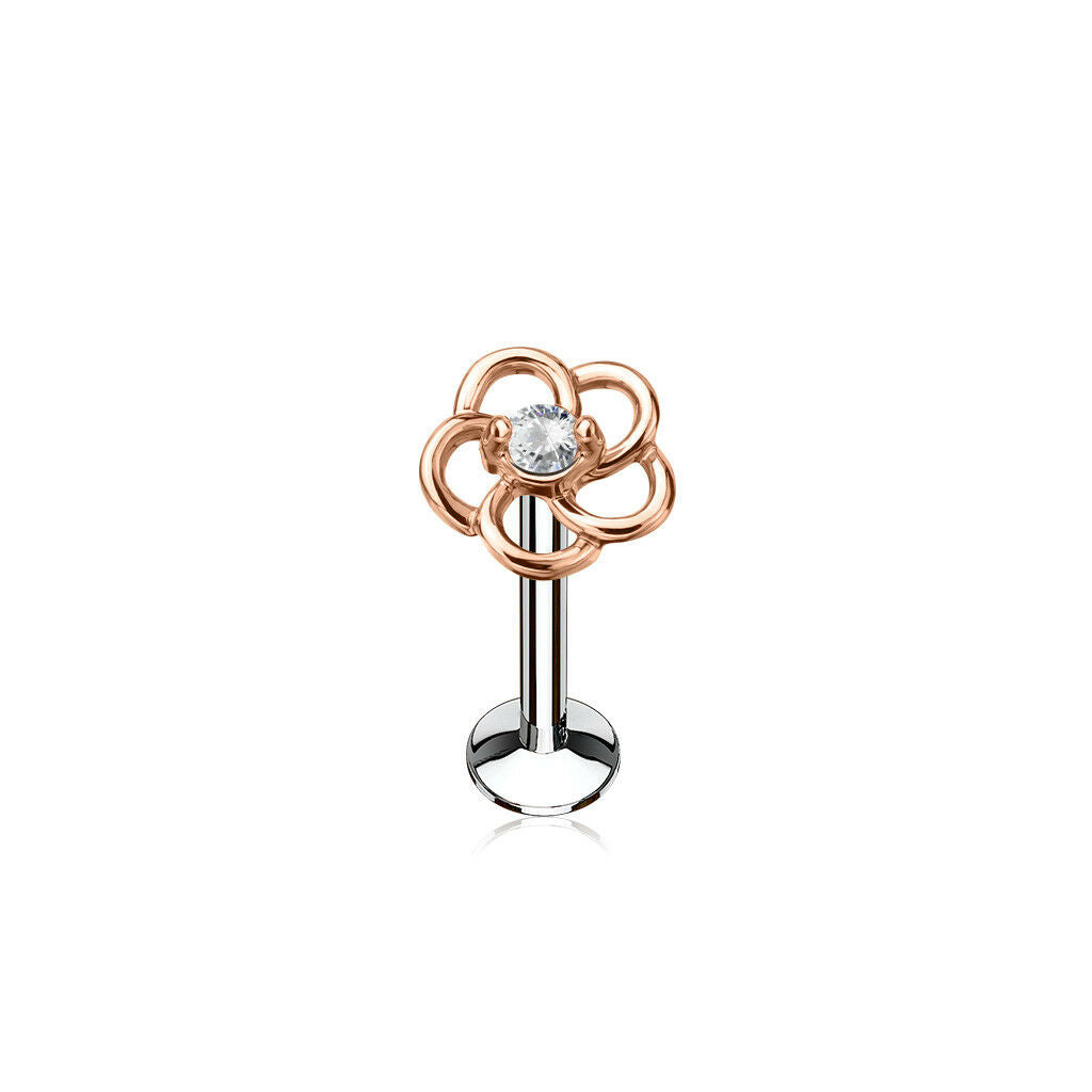 1pc CZ Centered Flower 16g Internally Threaded 1/4" or 5/16" Steel Labret Monroe