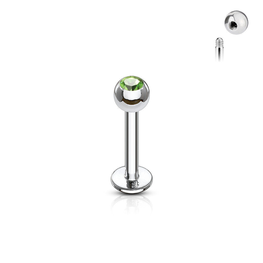 1pc Press-Fit Gem Ball 316L Surgical Steel 16g Labret Monroe Cheek Tragus Helix Barbell