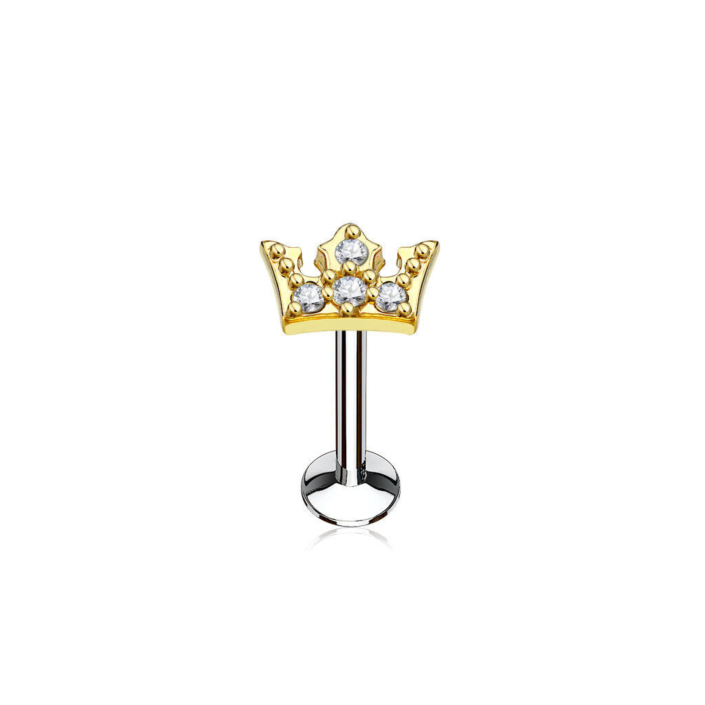 1pc CZ Gem Crown 16g Internally Threaded 1/4" or 5/16" Steel Labret Monroe