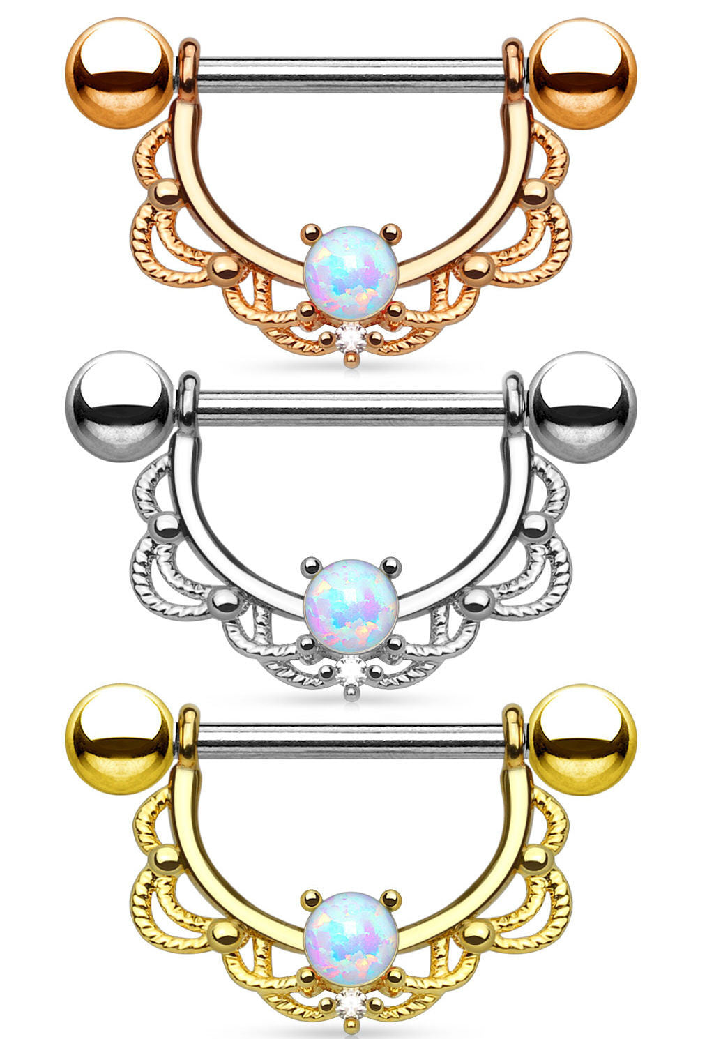 PAIR Opal Center Filigree Drop Nipple Shields Rings