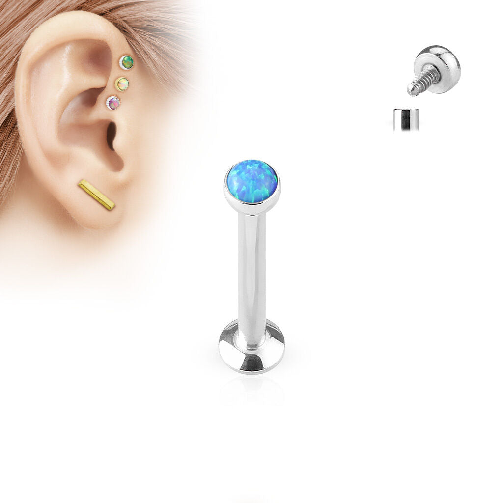 1pc Opal Set Surgical Steel Internally Threaded Labret