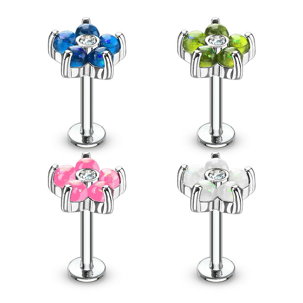 1pc Opal Glitter Flower Petals 16g 1/4" or 5/16" Surgical Steel Labret Monroe