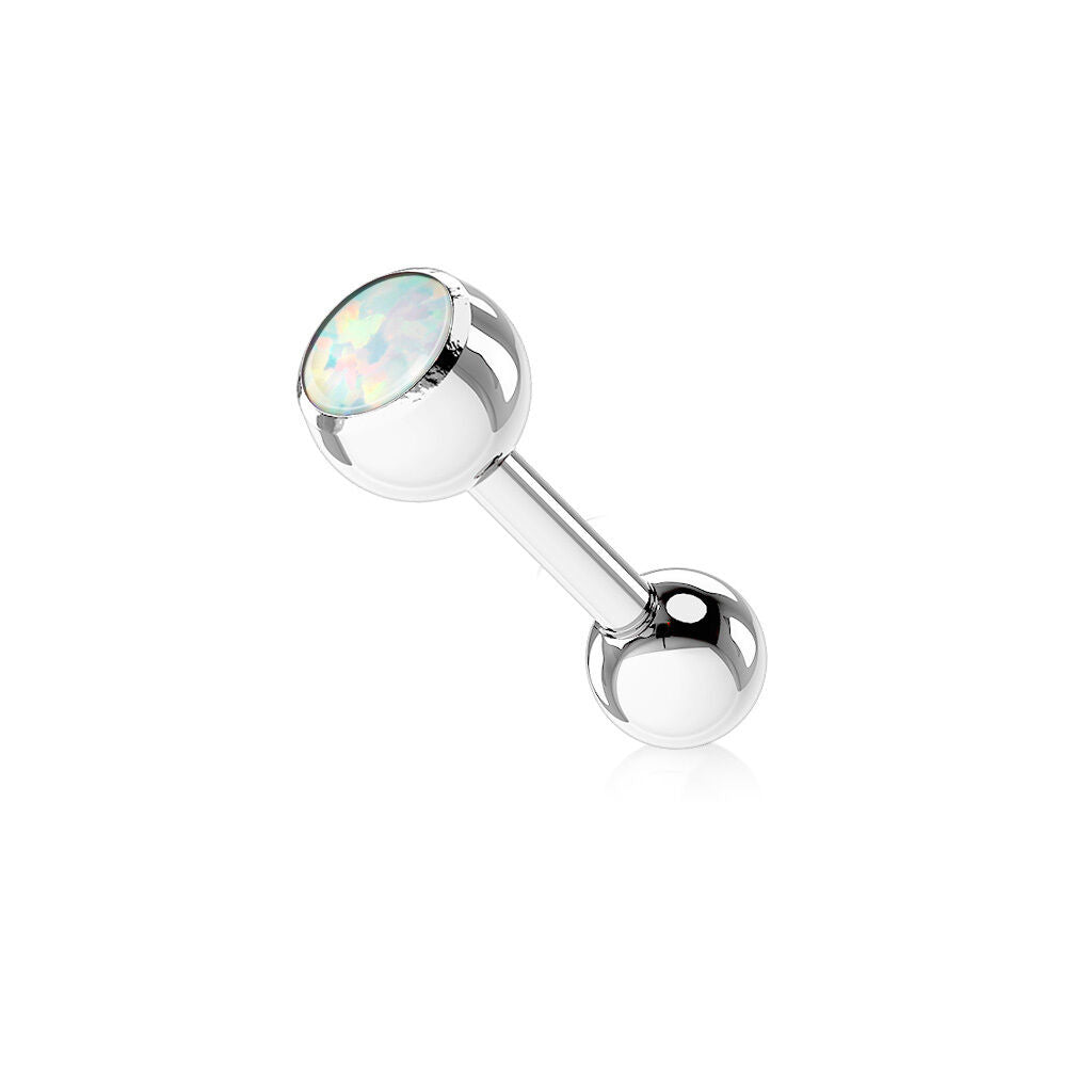 1pc Press-Fit Opal Ball 316L Surgical Steel Tongue Ring Barbell