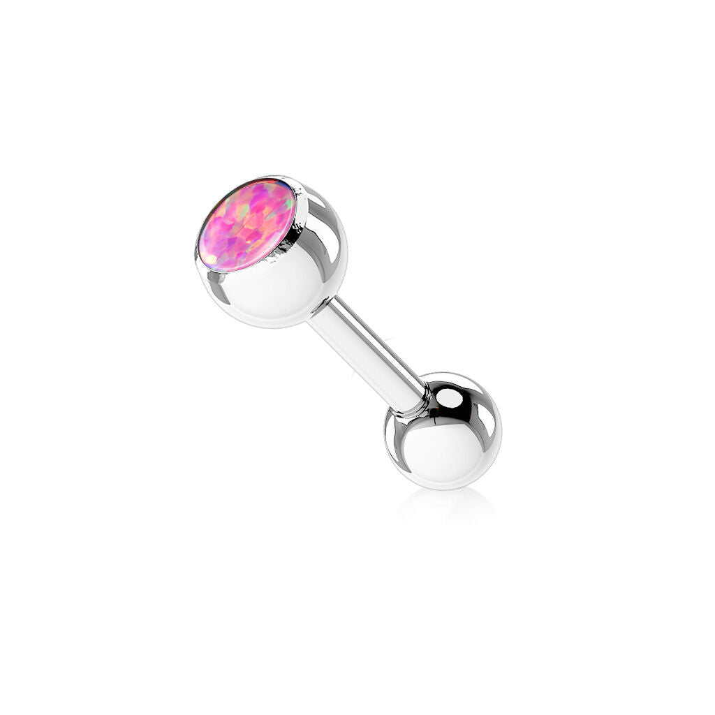 1pc Press-Fit Opal Ball 316L Surgical Steel Tongue Ring Barbell