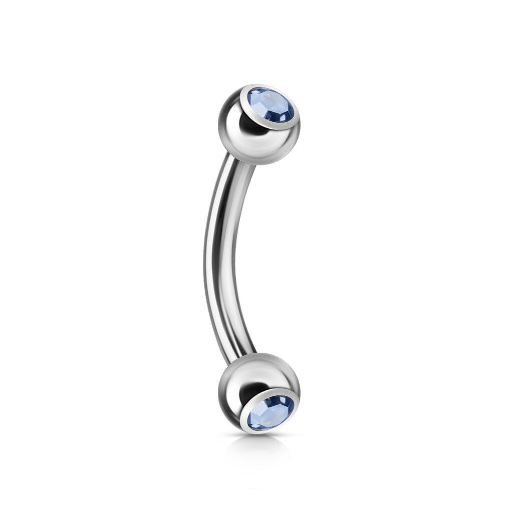 1pc Double Press-Fit CZ Gem Curved Barbell Eyebrow Ring, 14g or 16g