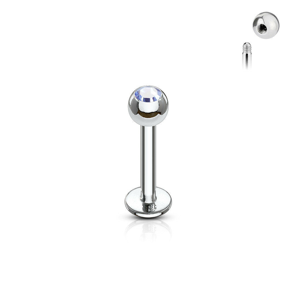1pc Press-Fit Gem Ball 316L Surgical Steel 16g Labret Monroe Cheek Tragus Helix Barbell