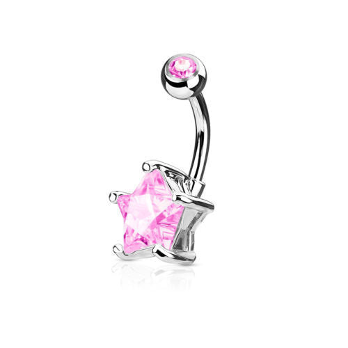 1pc Double Gemmed Star CZ Gem Prong Set Solitaire Belly Ring Navel Naval