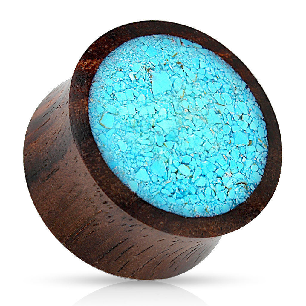 PAIR Crushed Turquoise Inlaid Wood Saddle Plugs