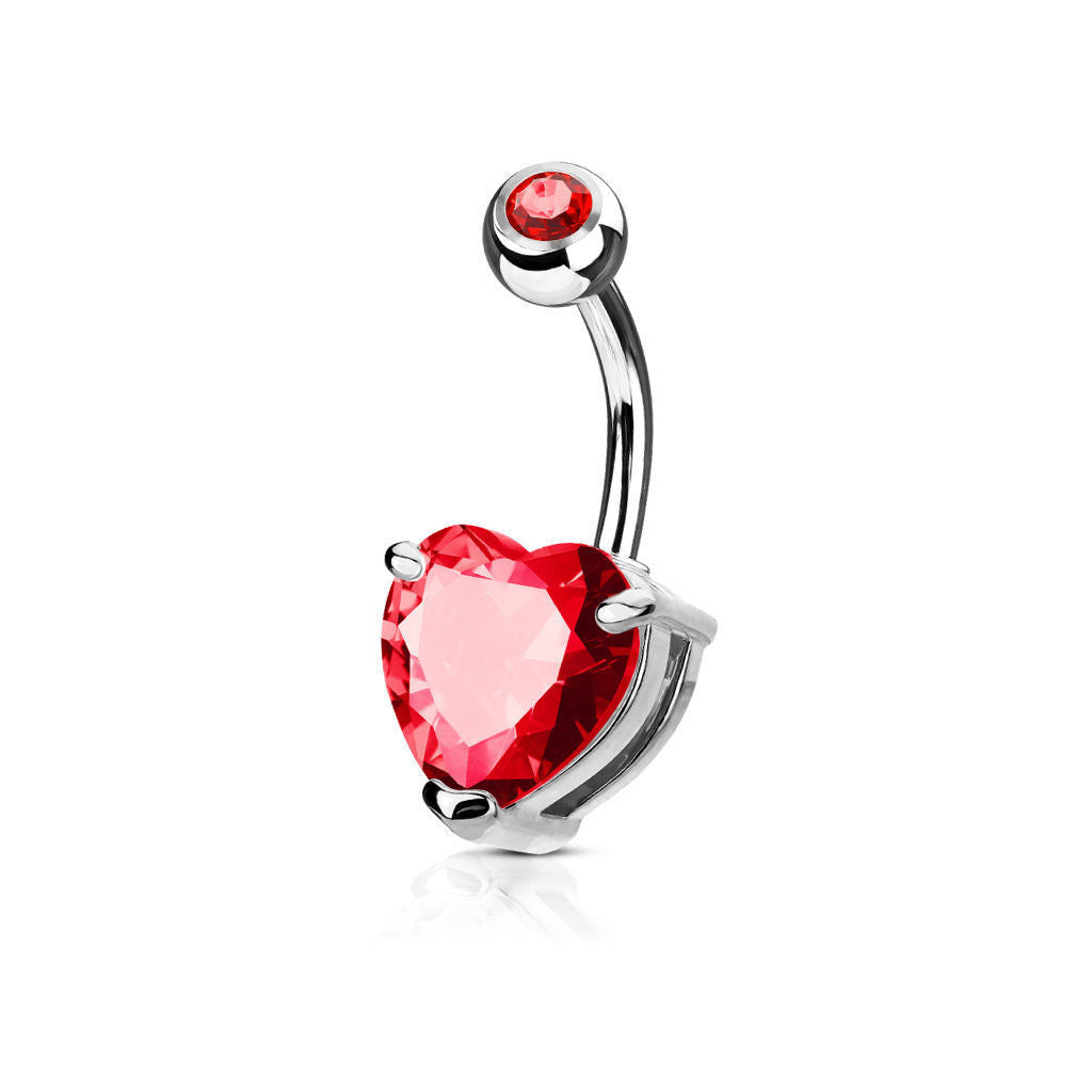 1pc Double Gemmed Heart CZ Gem Prong Set Solitaire Belly Ring Navel Naval