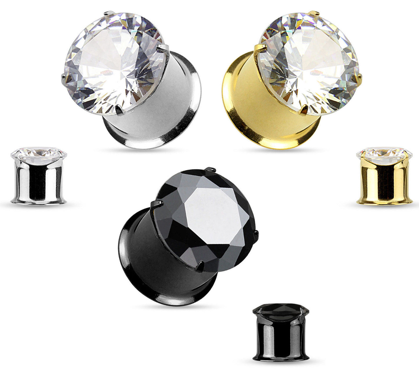 PAIR Large CZ Gem Double Flare Tunnels