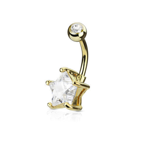 1pc Double Gemmed Star CZ Gem Prong Set Solitaire Belly Ring Navel Naval