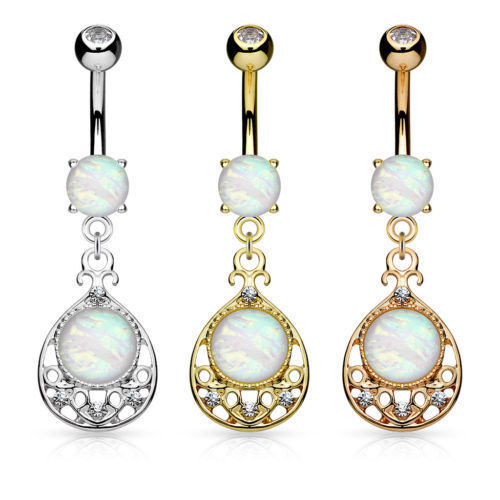 1pc Opal Glitter Center Vintage Filigree Belly Ring Navel Naval