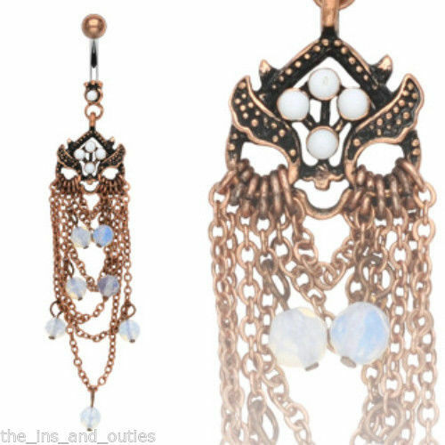1pc Vintage Owl Chandelier Opal Bead Belly Ring Navel