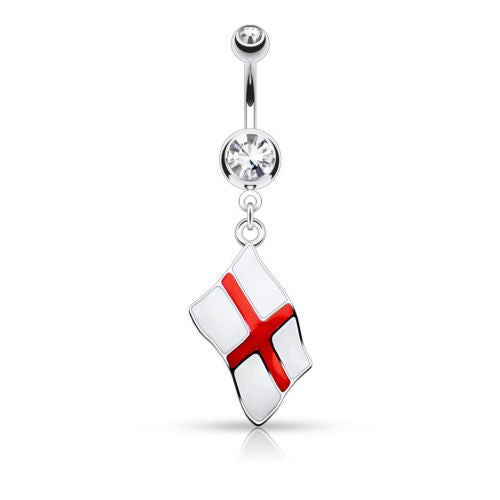 Flag Belly Ring 316L Surgical Steel Pierced Navel Naval Patriotic Country CZ Gem