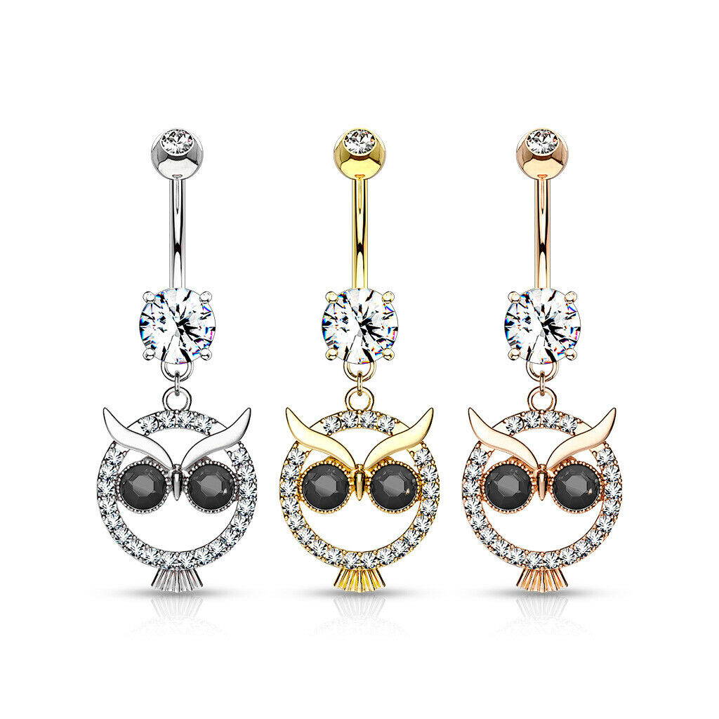 1pc Crystal Paved Owl Belly Ring Pierced Navel Naval Piercing Body Jewelry