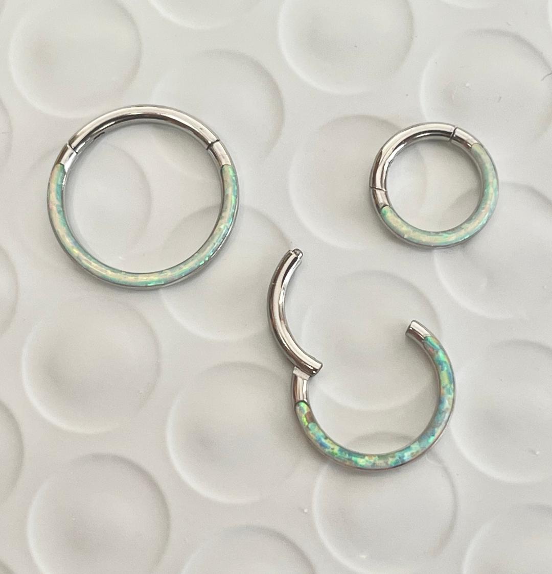1pc Opal Front Edge Hinged Segment Ring Septum Clicker Daith Hoop 316L Surgical Steel